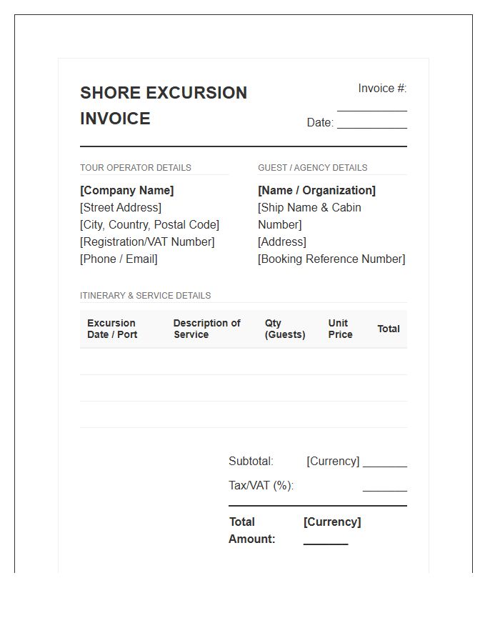 International Shore Excursion Booking Invoice Template