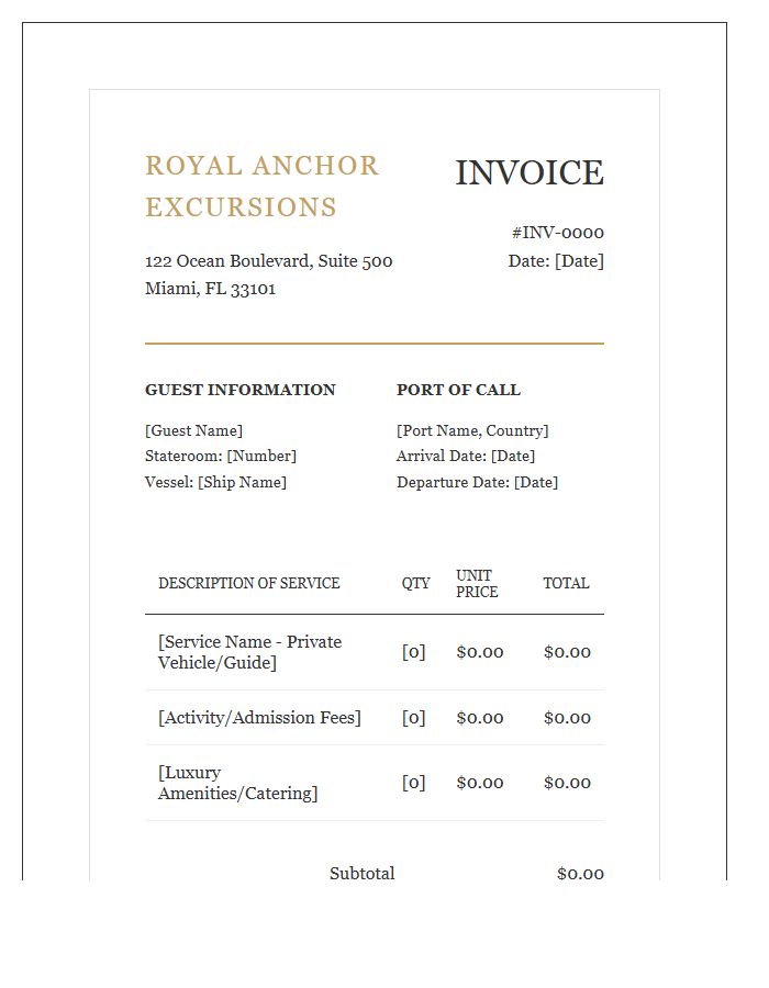 Luxury Cruise Shore Excursion Service Invoice Template