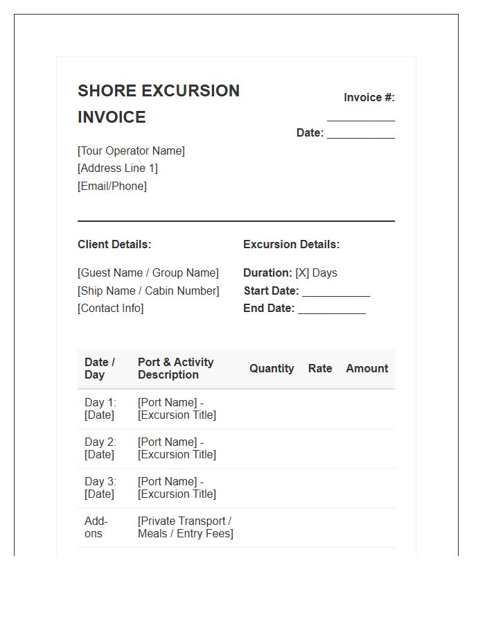 Multi Day Shore Excursion Invoice Template