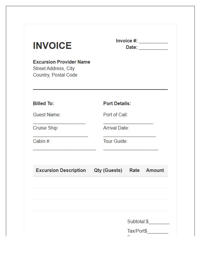 Port Of Call Shore Excursion Invoice Template