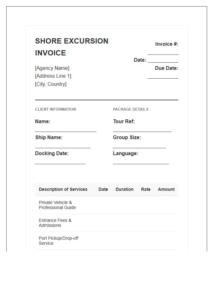 Private Shore Excursion Package Invoice Template