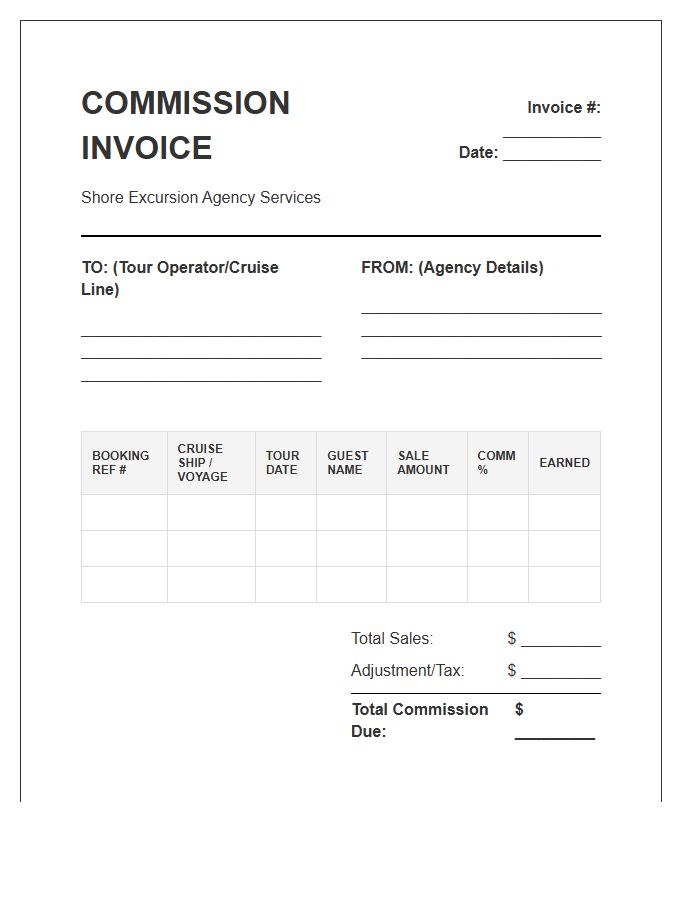 Shore Excursion Agency Commission Invoice Template