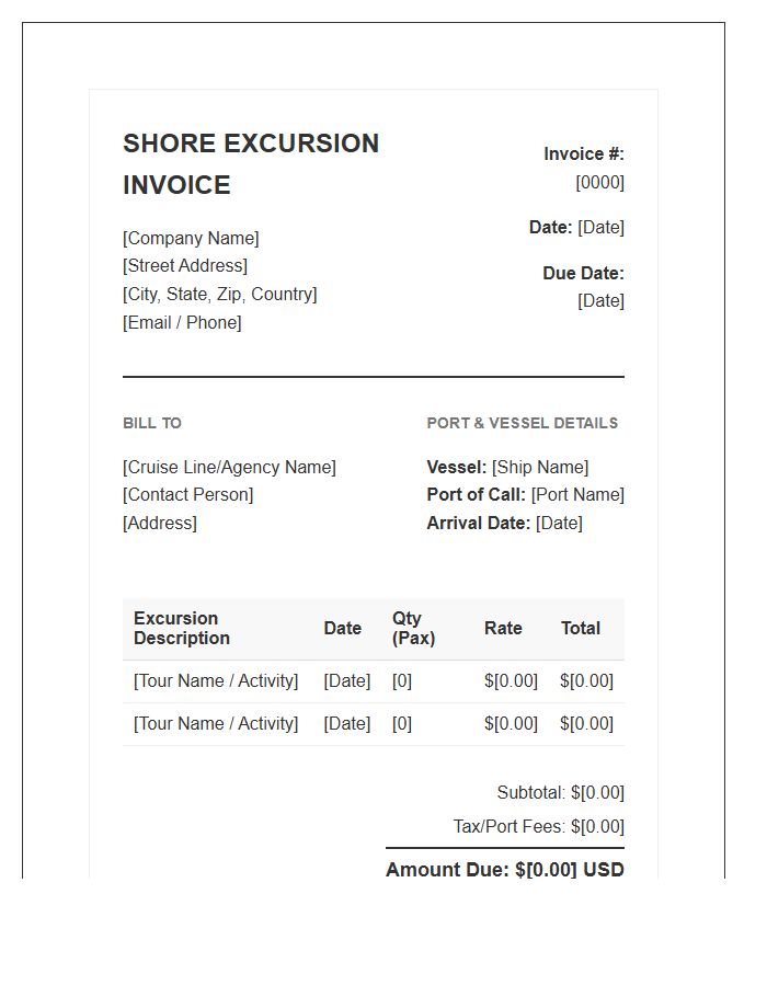 Shore Excursion Provider Professional Invoice Template