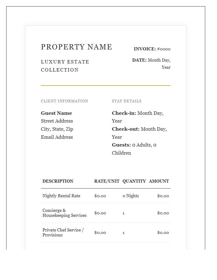 High End Vacation Home Invoice Template