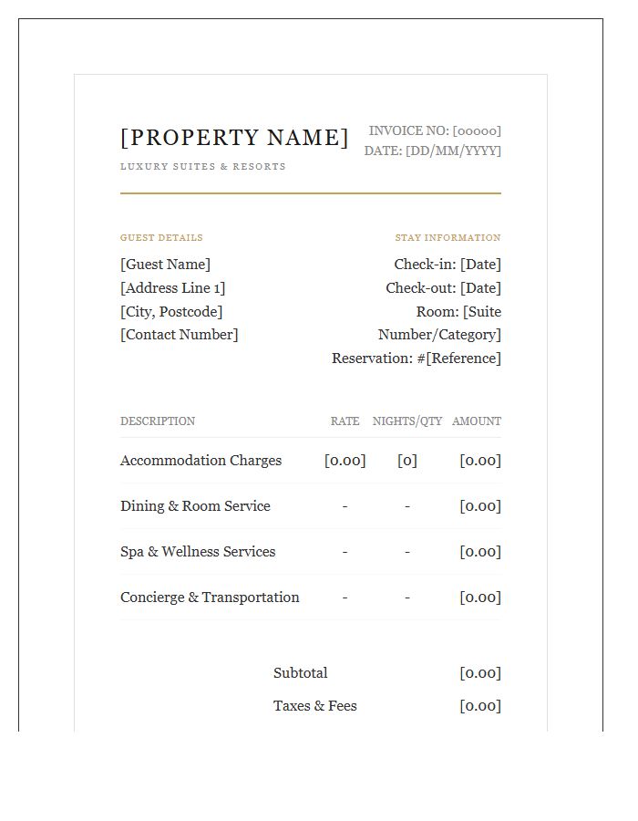 Luxury Accommodation Billing Invoice Template