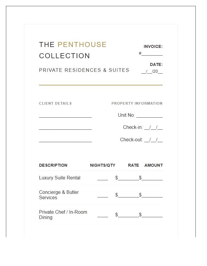 Luxury Penthouse Rental Invoice Template