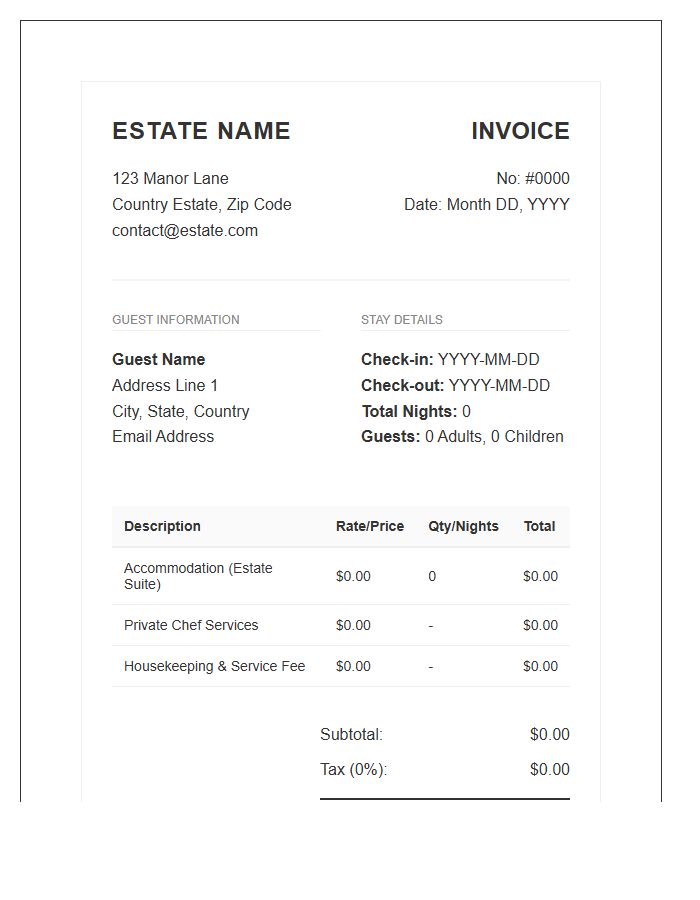 Private Estate Stay Invoice Template