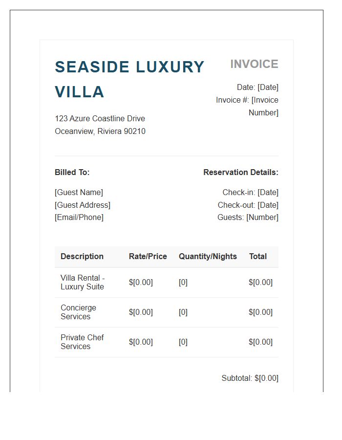 Seaside Luxury Villa Invoice Template
