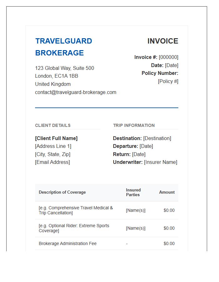 Professional Travel Insurance Brokerage Invoice Template