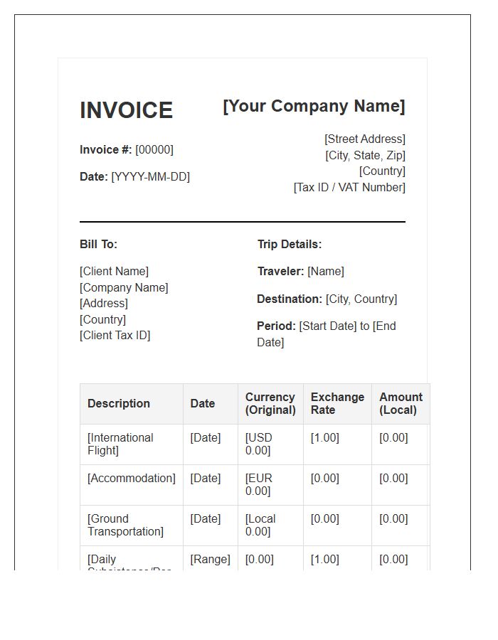 Cross Border Business Trip Invoice Template