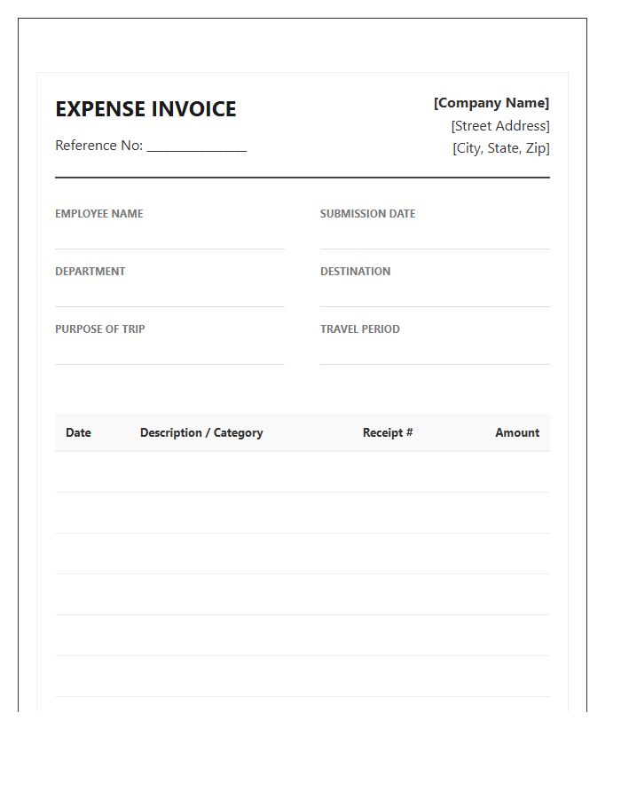Executive Business Trip Expense Invoice Template