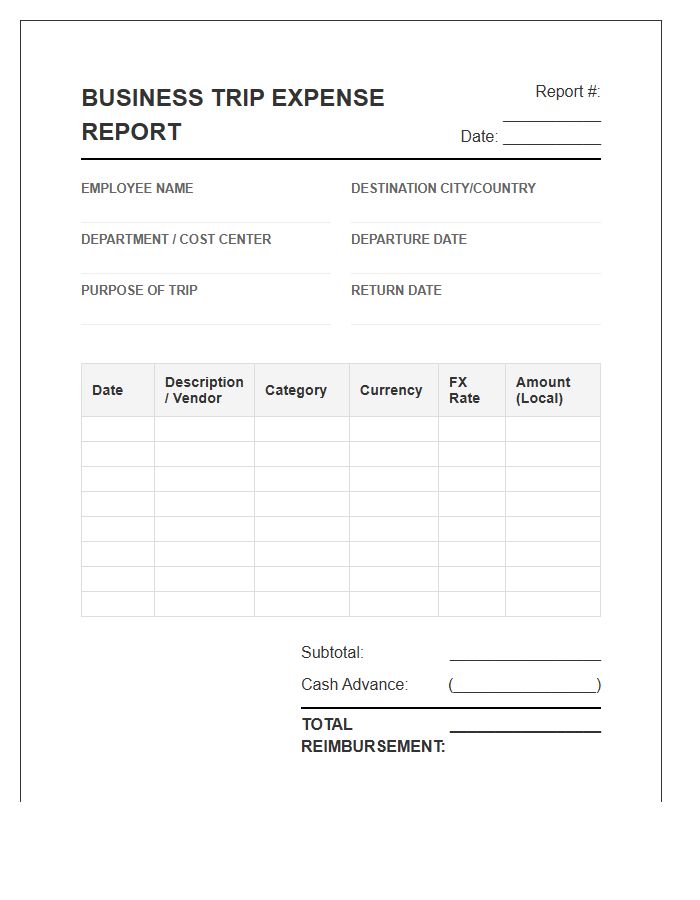 International Business Trip Expense Invoice Template