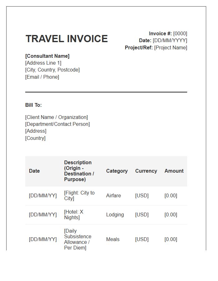 International Consultant Travel Invoice Template