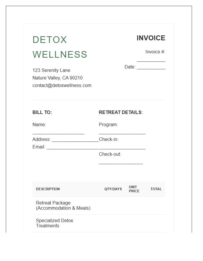 Detox Wellness Retreat Fee Invoice Template