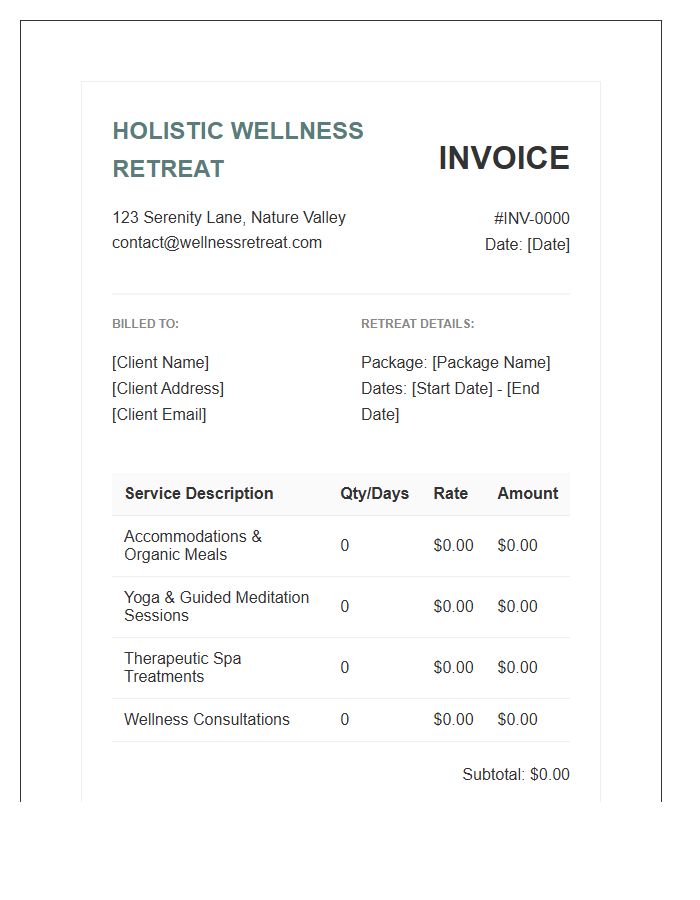Holistic Wellness Retreat Service Invoice Template
