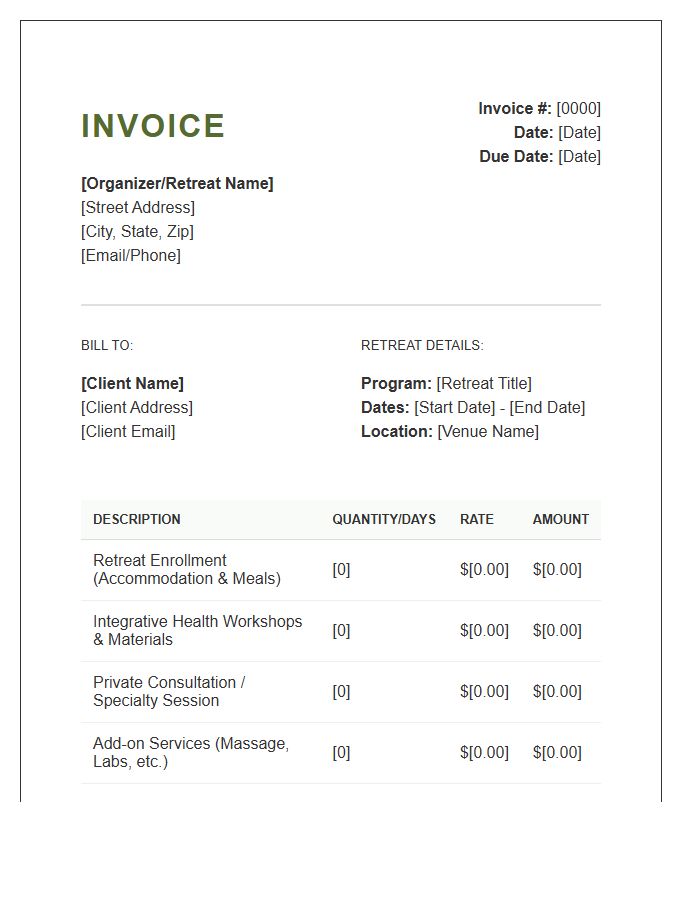 Integrative Health Retreat Organizer Invoice Template