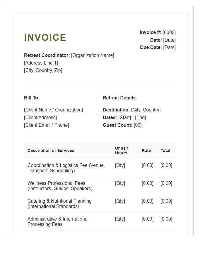 International Wellness Retreat Coordination Invoice Template