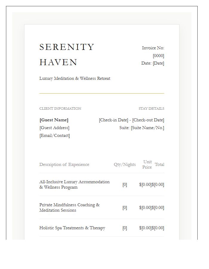 Luxury Meditation Retreat Billing Invoice Template