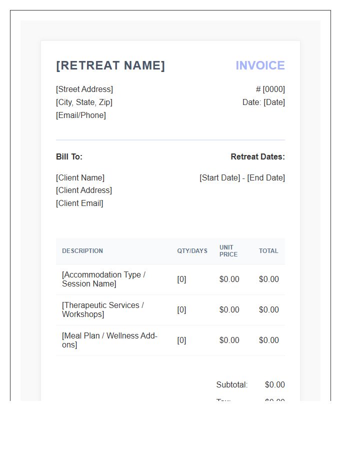 Mental Health Wellness Retreat Invoice Template
