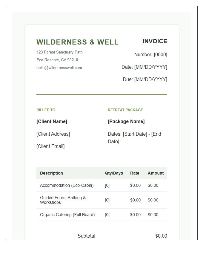 Nature Based Wellness Retreat Invoice Template