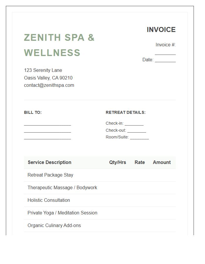 Spa Wellness Retreat Service Invoice Template