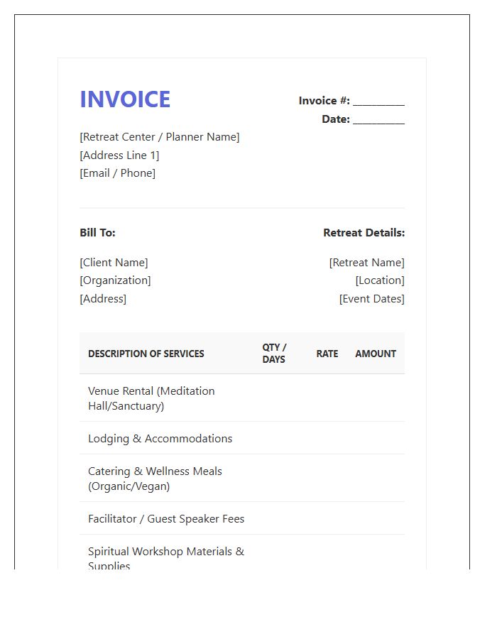 Spiritual Retreat Event Planning Invoice Template