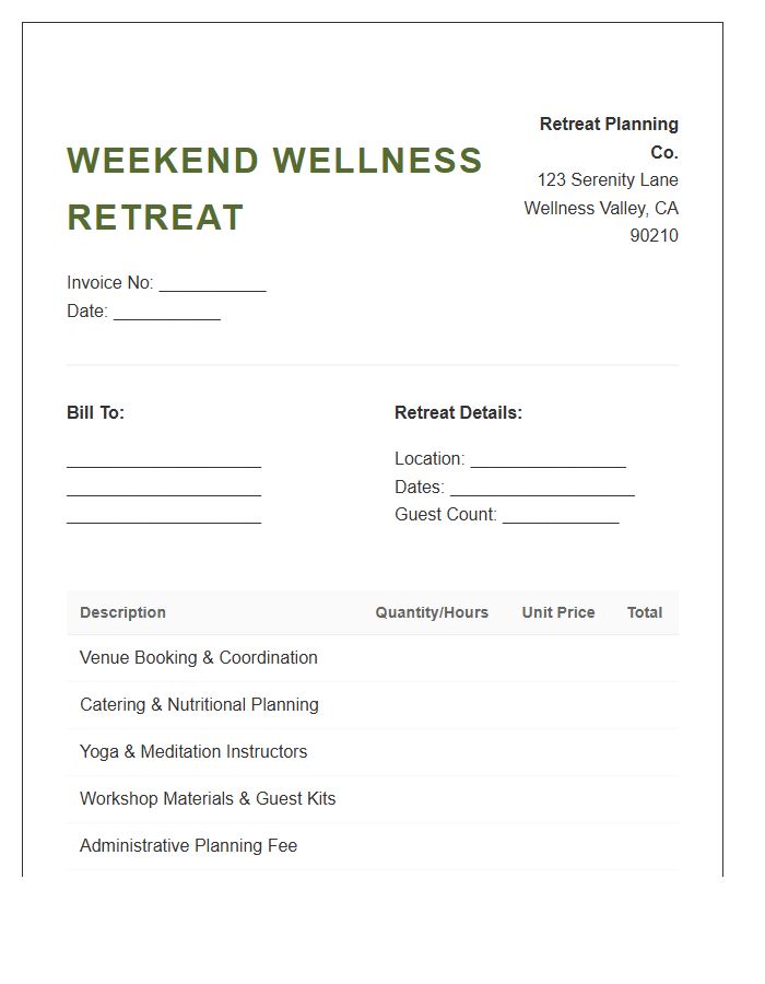 Weekend Wellness Retreat Planning Invoice Template