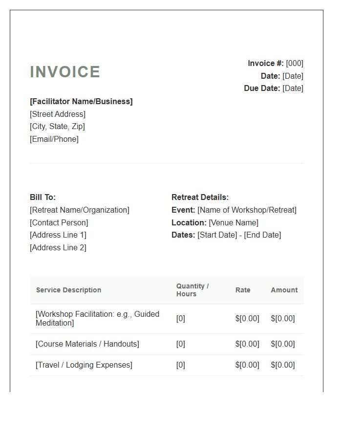 Wellness Retreat Workshop Facilitator Invoice Template
