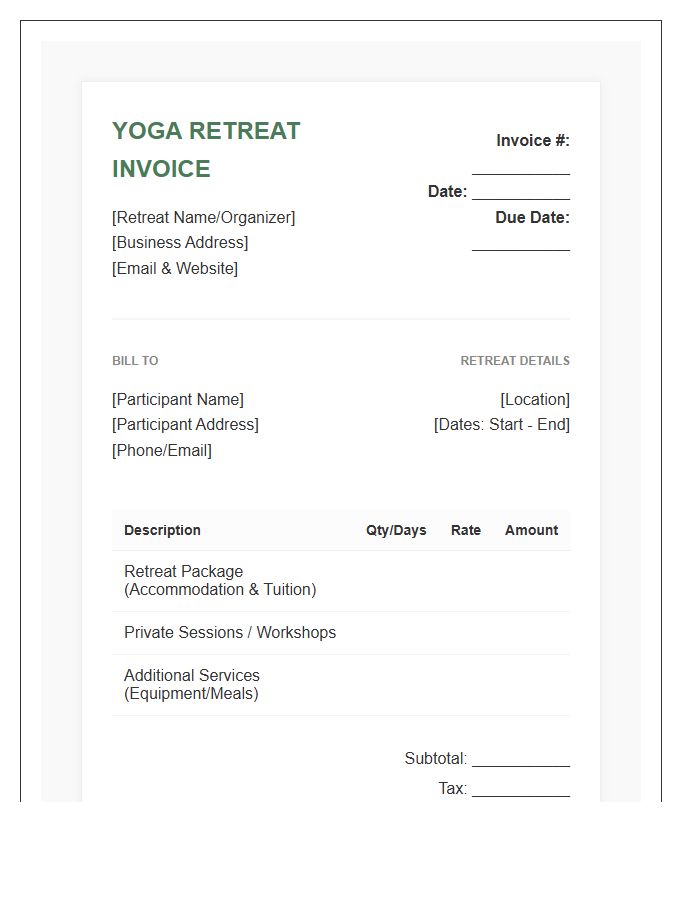 Yoga Retreat Organizer Professional Invoice Template