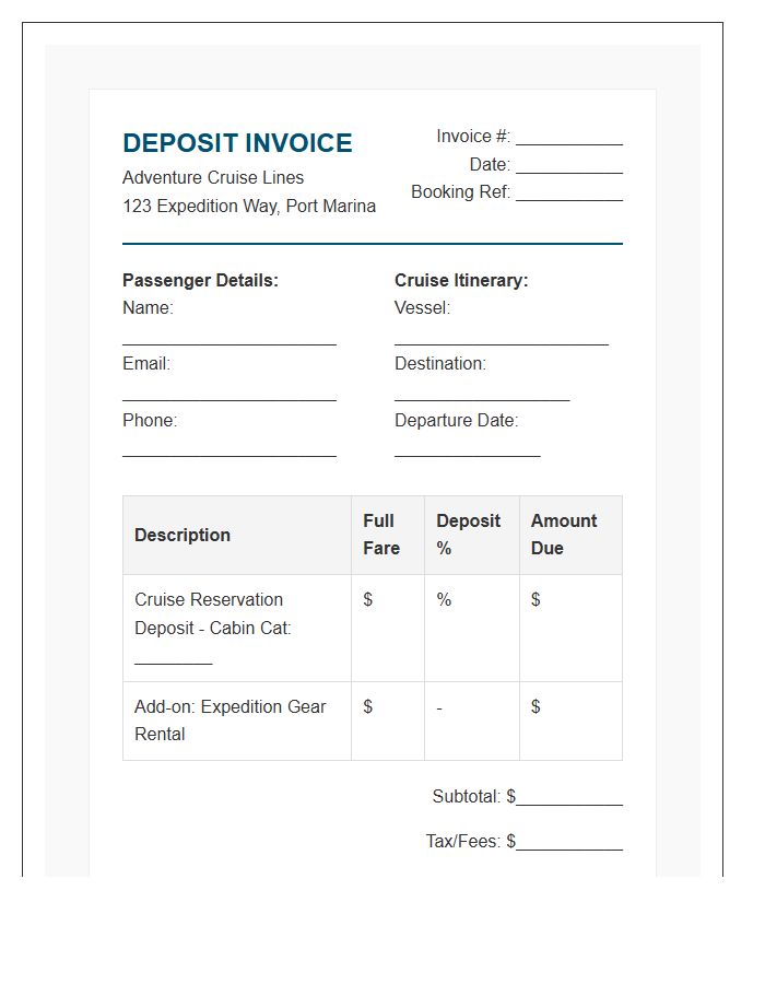 Adventure Cruise Deposit Payment Invoice Template