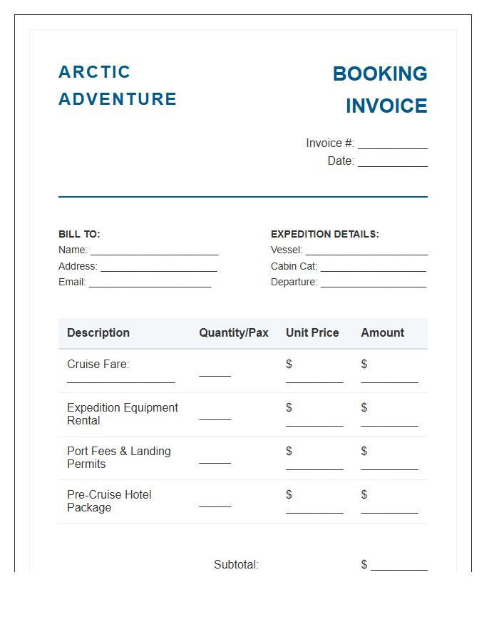 Arctic Adventure Cruise Booking Invoice Template