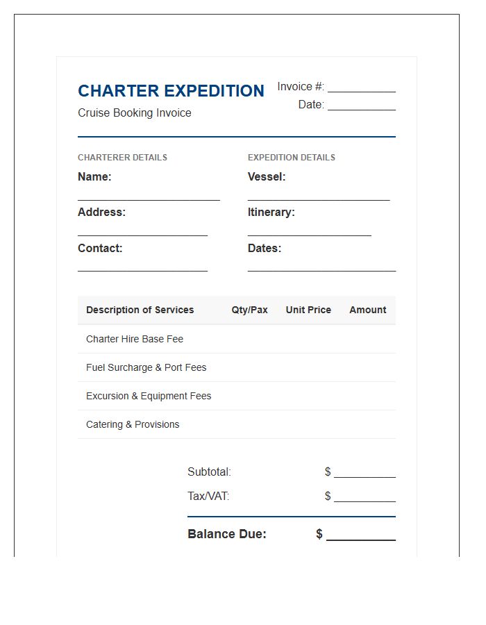Charter Expedition Cruise Booking Invoice Template