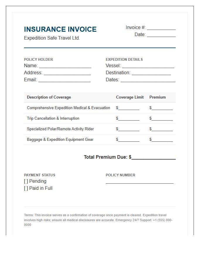 Expedition Cruise Travel Insurance Invoice Template