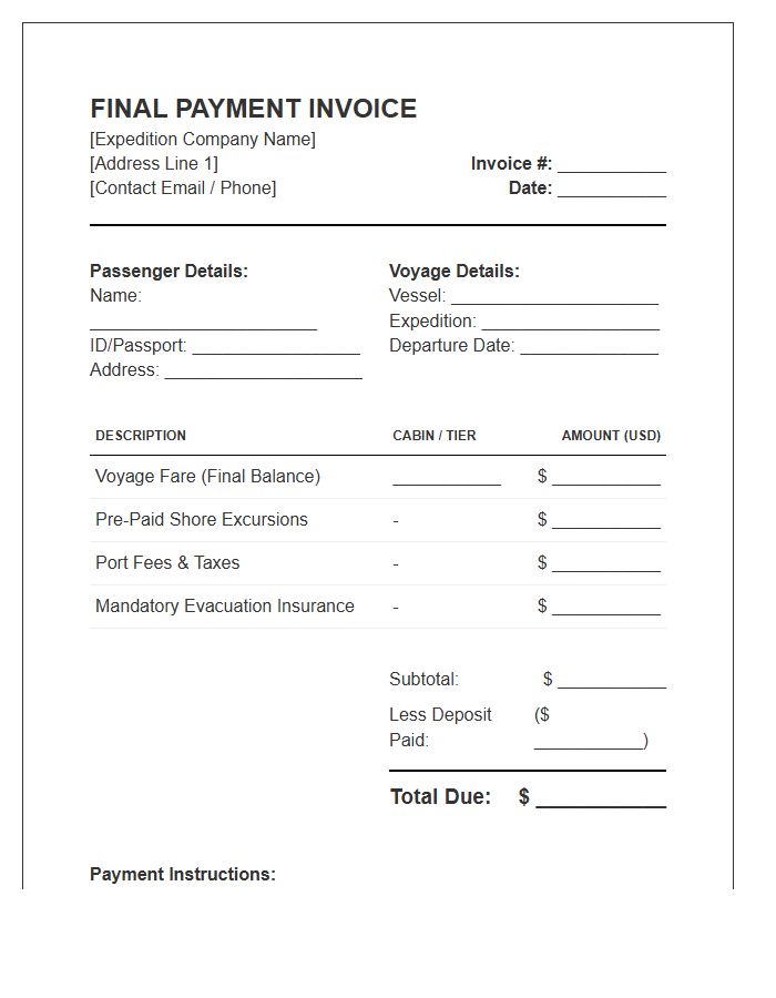 Expedition Voyage Final Payment Invoice Template