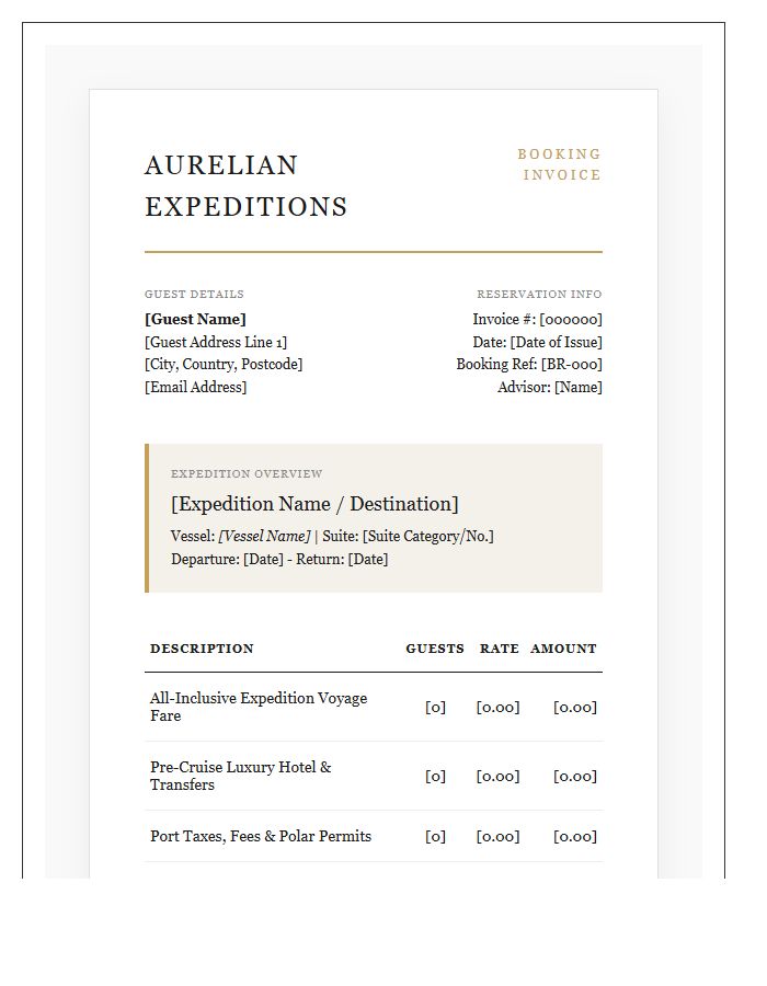 Luxury Expedition Cruise Booking Invoice Template