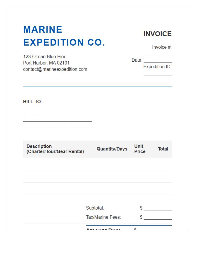 Marine Expedition Tour Operator Invoice Template