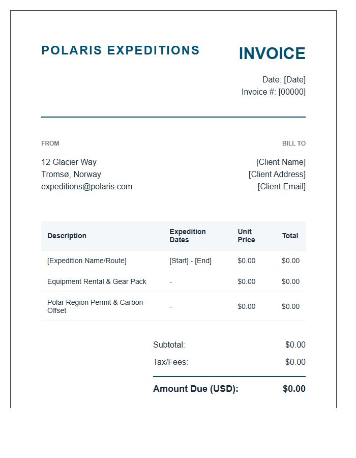 Polar Expedition Travel Agency Invoice Template