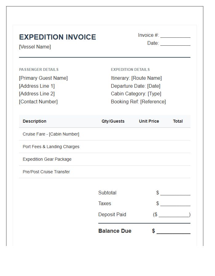 Small Ship Expedition Booking Invoice Template