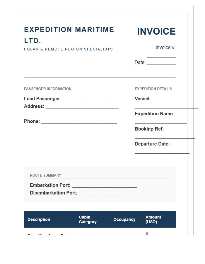 Specialty Expedition Cruise Booking Invoice Template