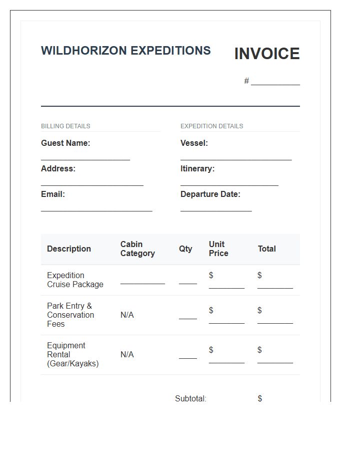 Wildlife Expedition Cruise Booking Invoice Template