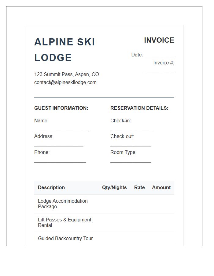 Alpine Ski Lodge Package Invoice Template