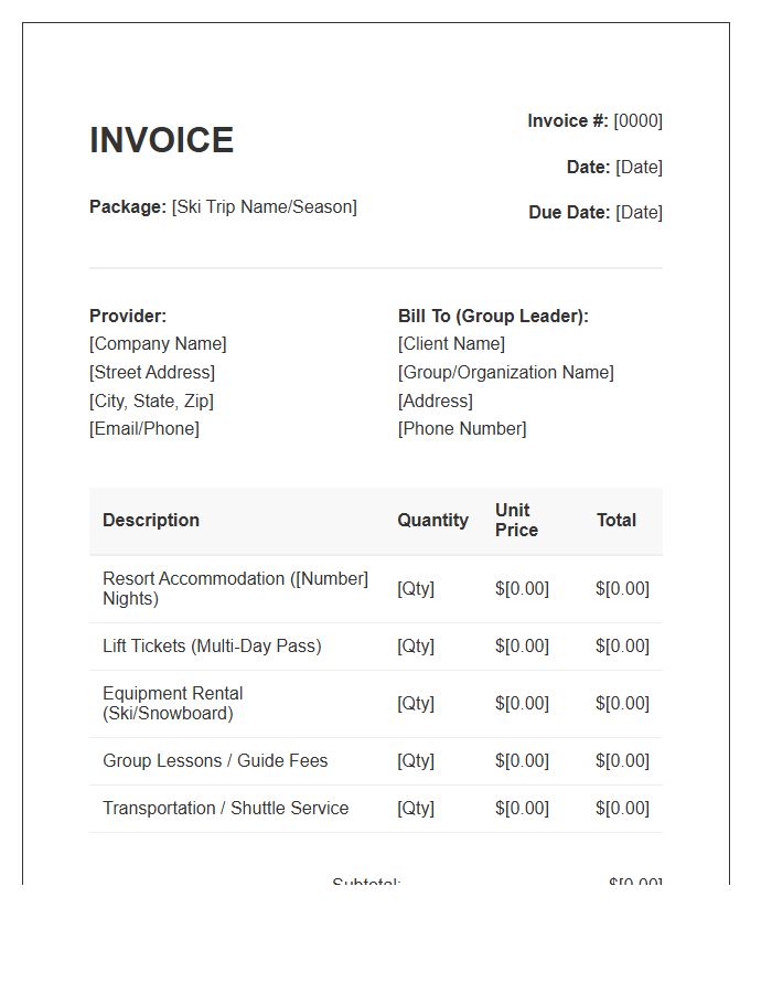 Group Ski Trip Package Invoice Template