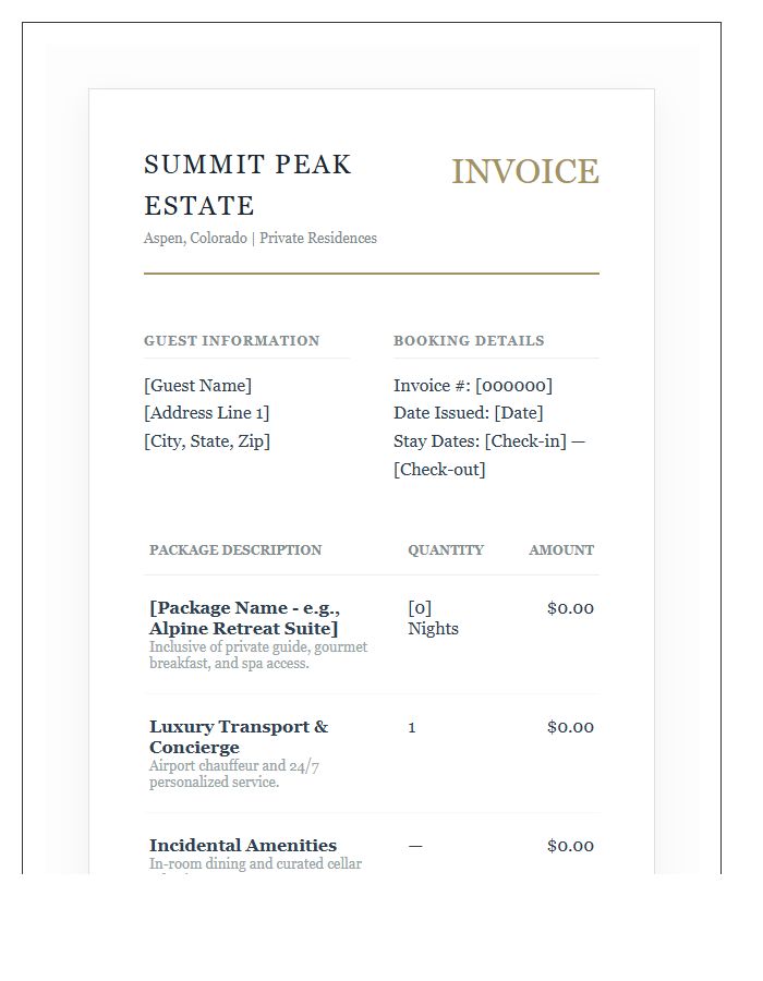 Luxury Mountain Resort Package Invoice Template