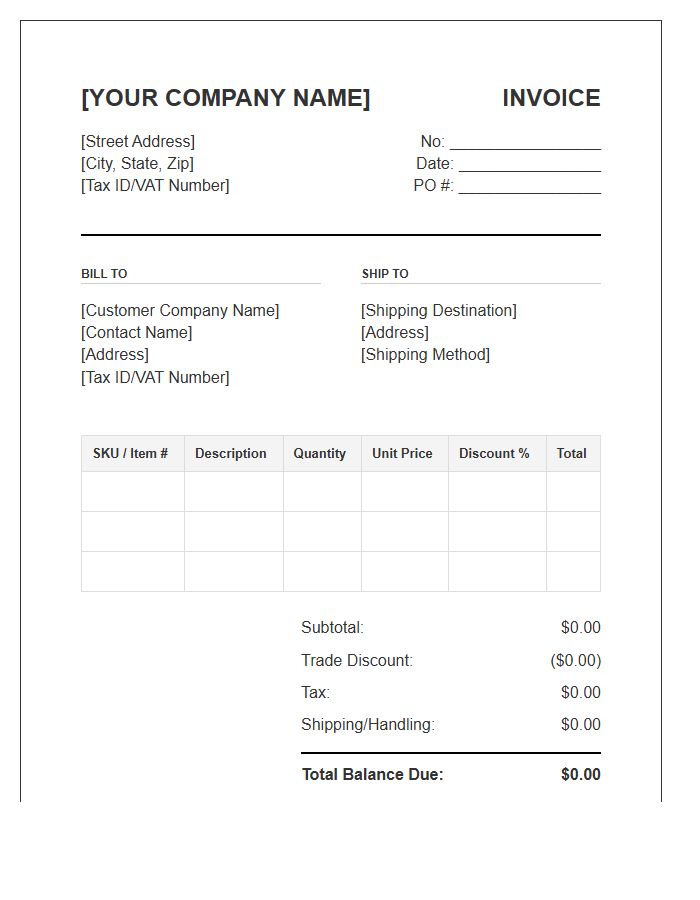 B2B Wholesale Trade Invoice Template