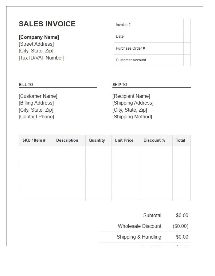 Commercial Wholesale Sales Invoice Template