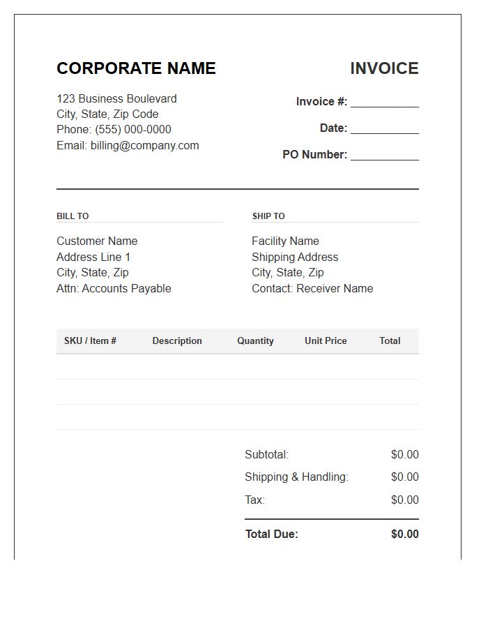 Corporate Wholesale Distribution Invoice Template