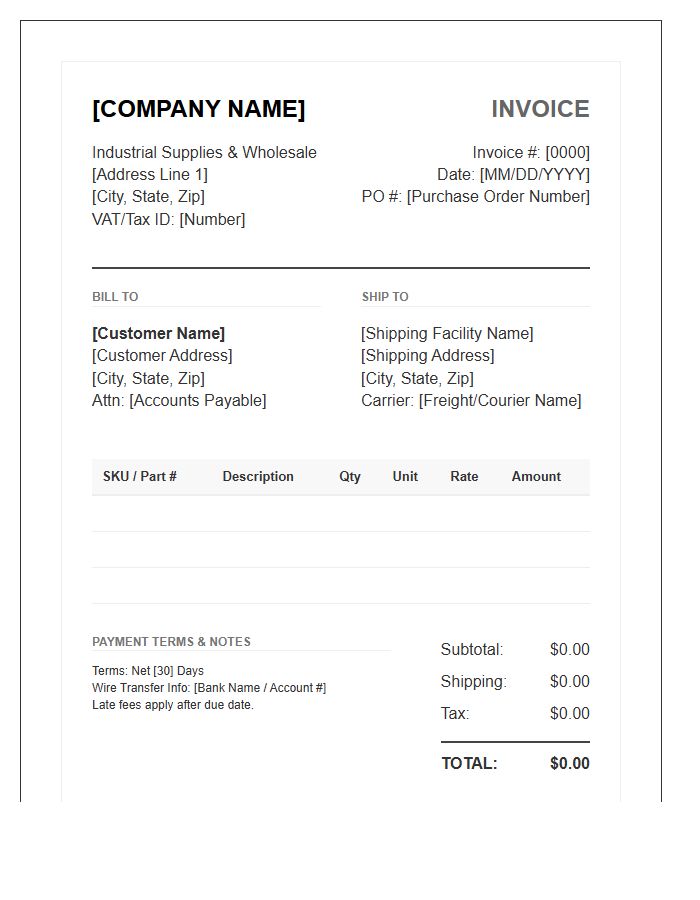Industrial Wholesale Sales Invoice Template