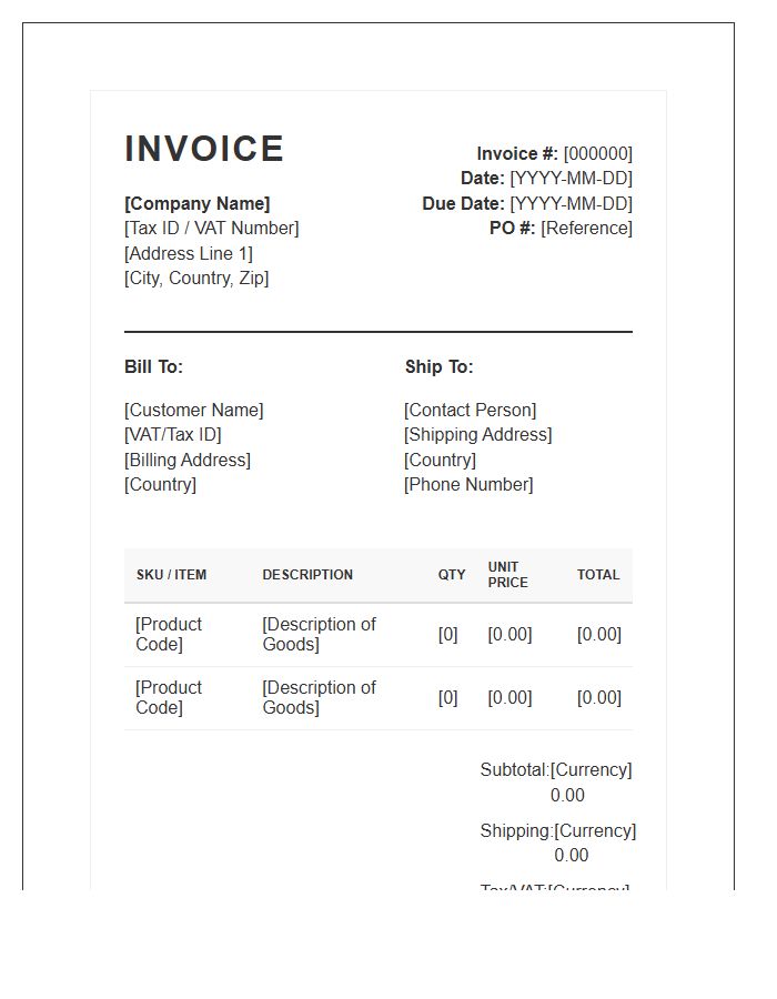 International Wholesale Sales Invoice Template