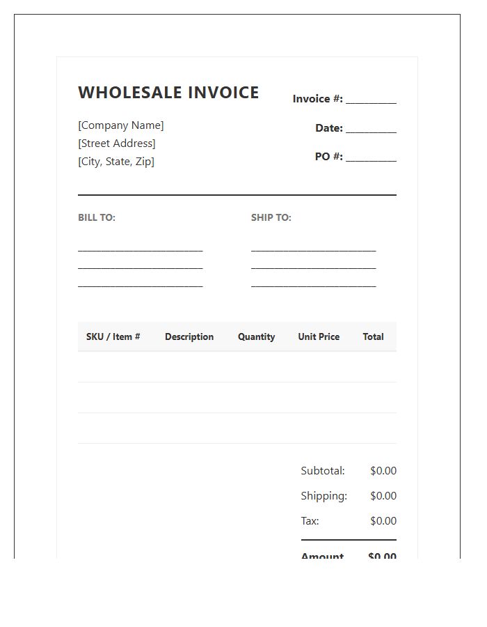 Professional Wholesale Billing Invoice Template