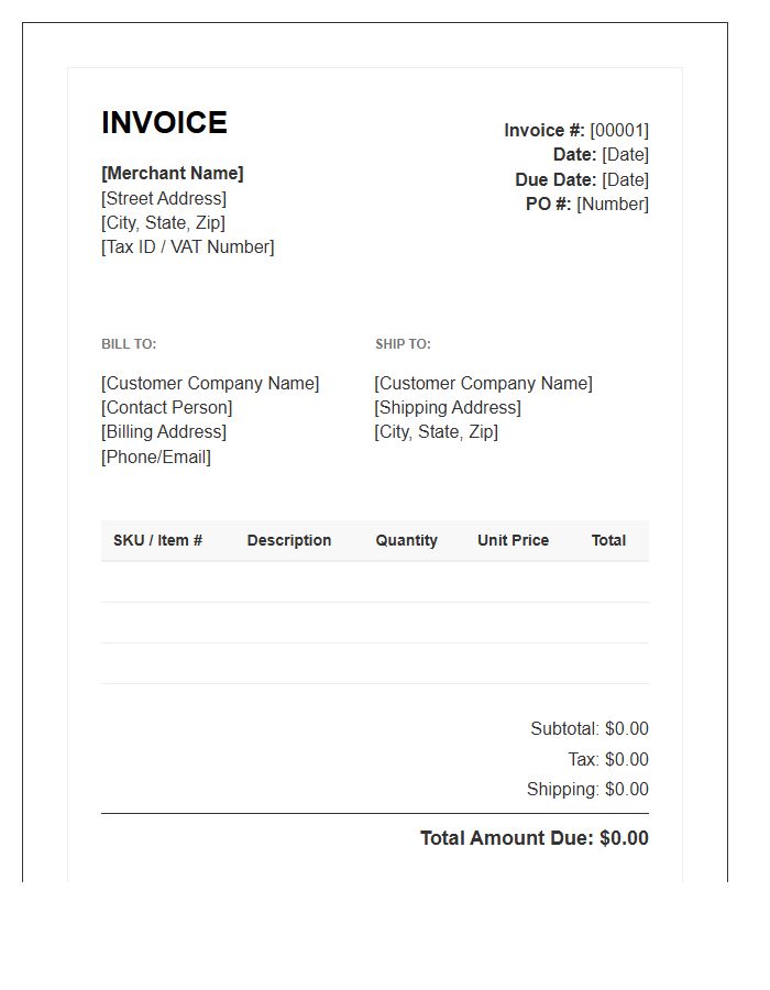 Standard Wholesale Merchant Invoice Template